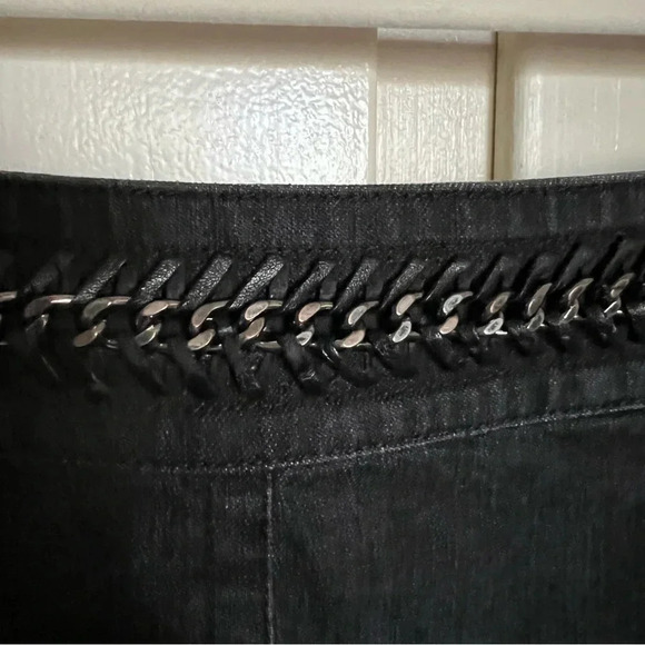 Lafayette 148 New York Black Denim Skirt Chain Belt Detail Size 10 - Picture 3 of 8